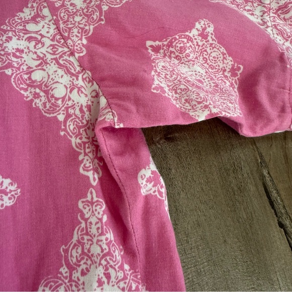 Bed Head Pajama Set Pink White Large Pattern Short Sleeve Button Front Cotton - Picture 10 of 16